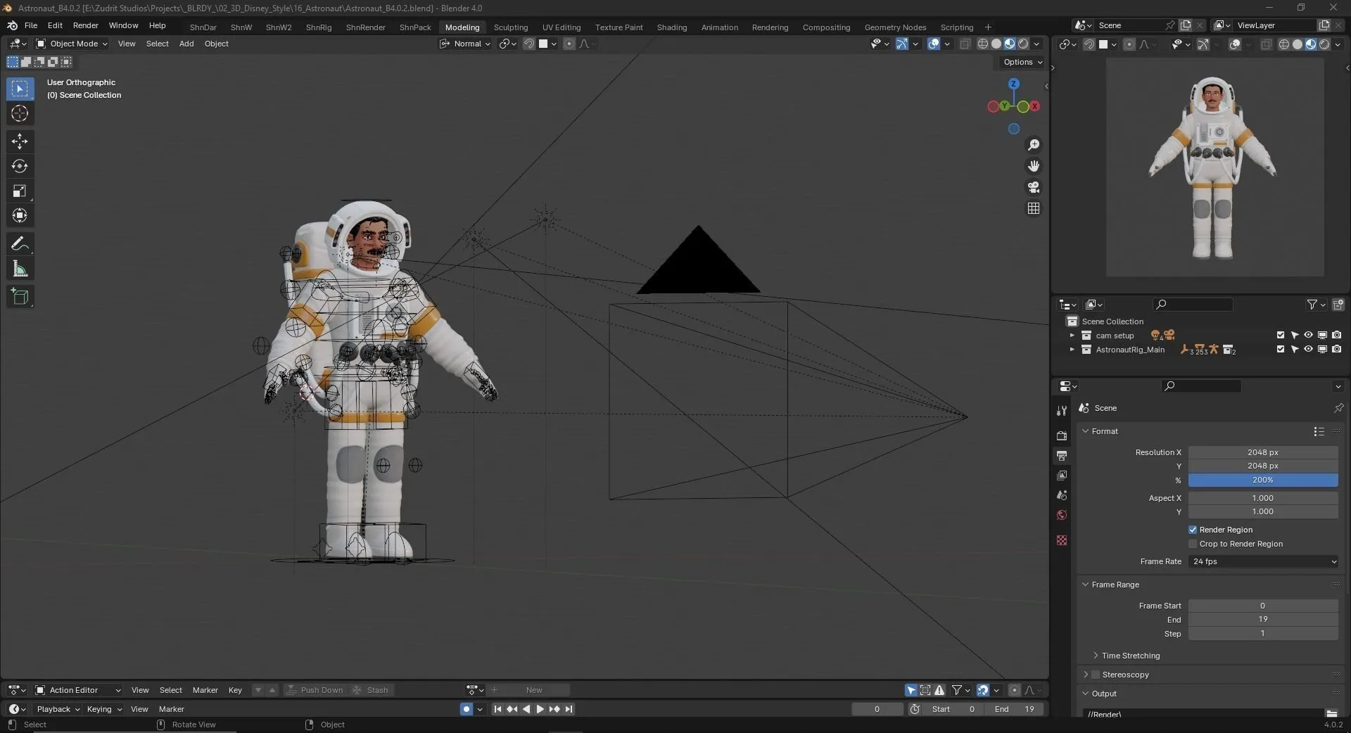 Cartoon Astronaut Man 3D model in Blender workspace